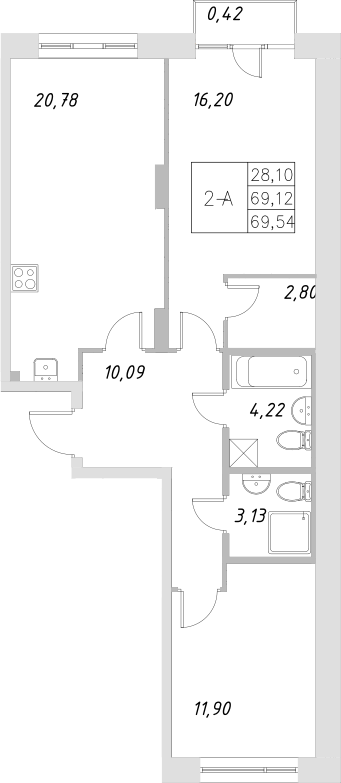 Планировка — Statum, 3-комн., 69 м²