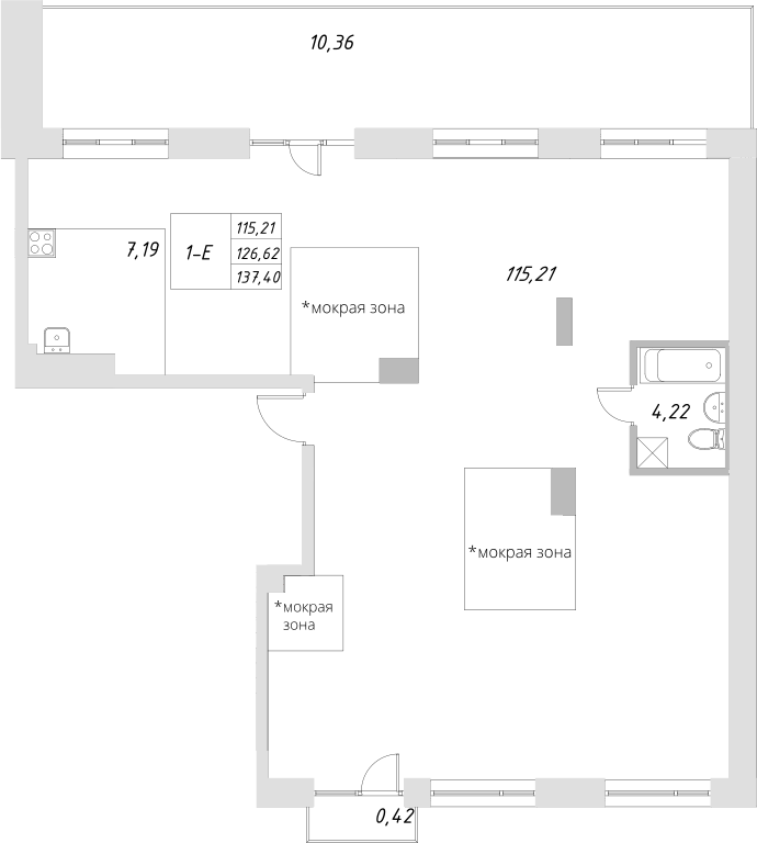 Планировка — Statum, 1-комн., 127 м²