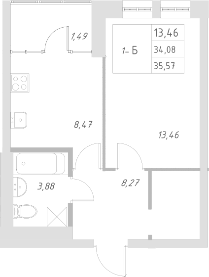 Планировка — Statum, 1-комн., 34 м²