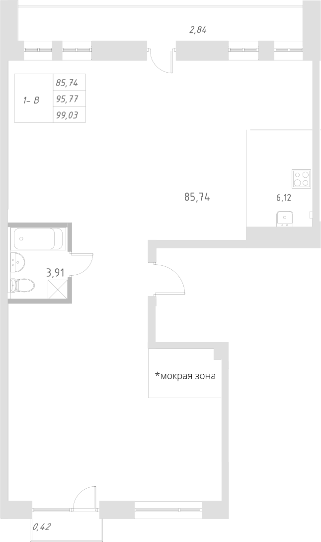 Планировка — Statum, 1-комн., 96 м²