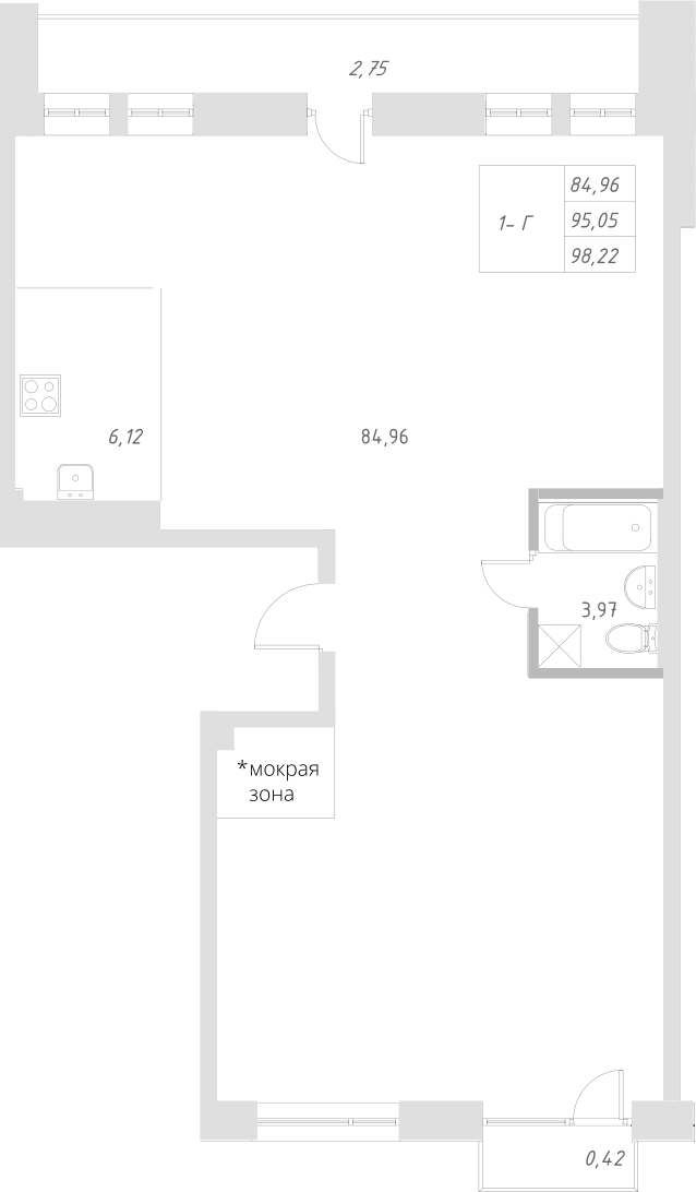 Планировка — Statum, 1-комн., 95 м²
