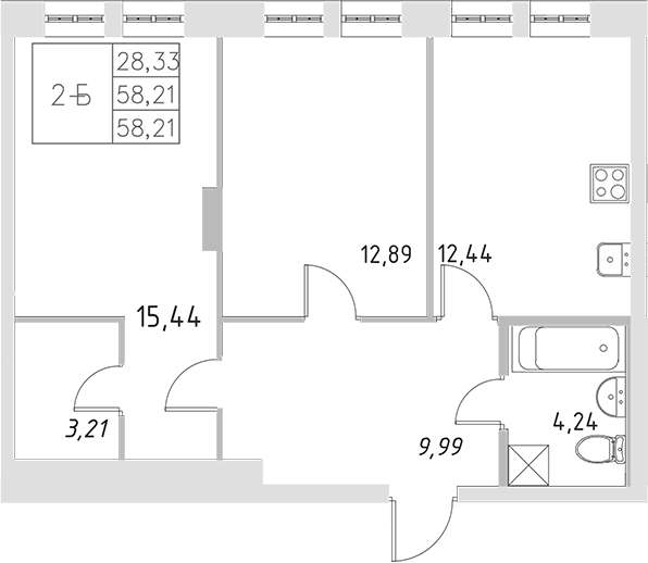 Планировка — Statum, 2-комн., 58 м²