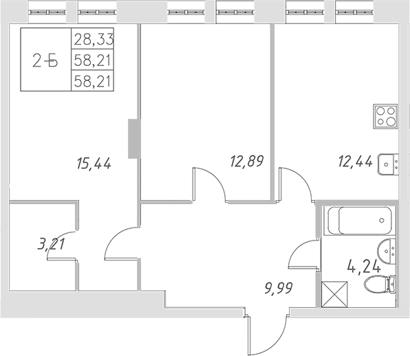 Планировка — Statum, 2-комн., 58 м²