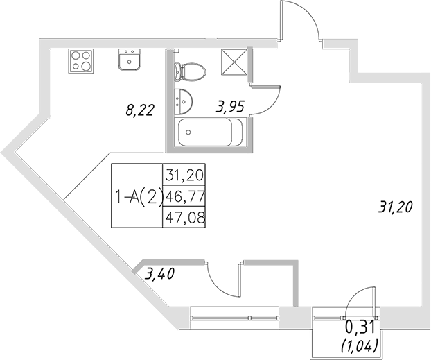 Планировка — Statum, 1-комн., 47 м²