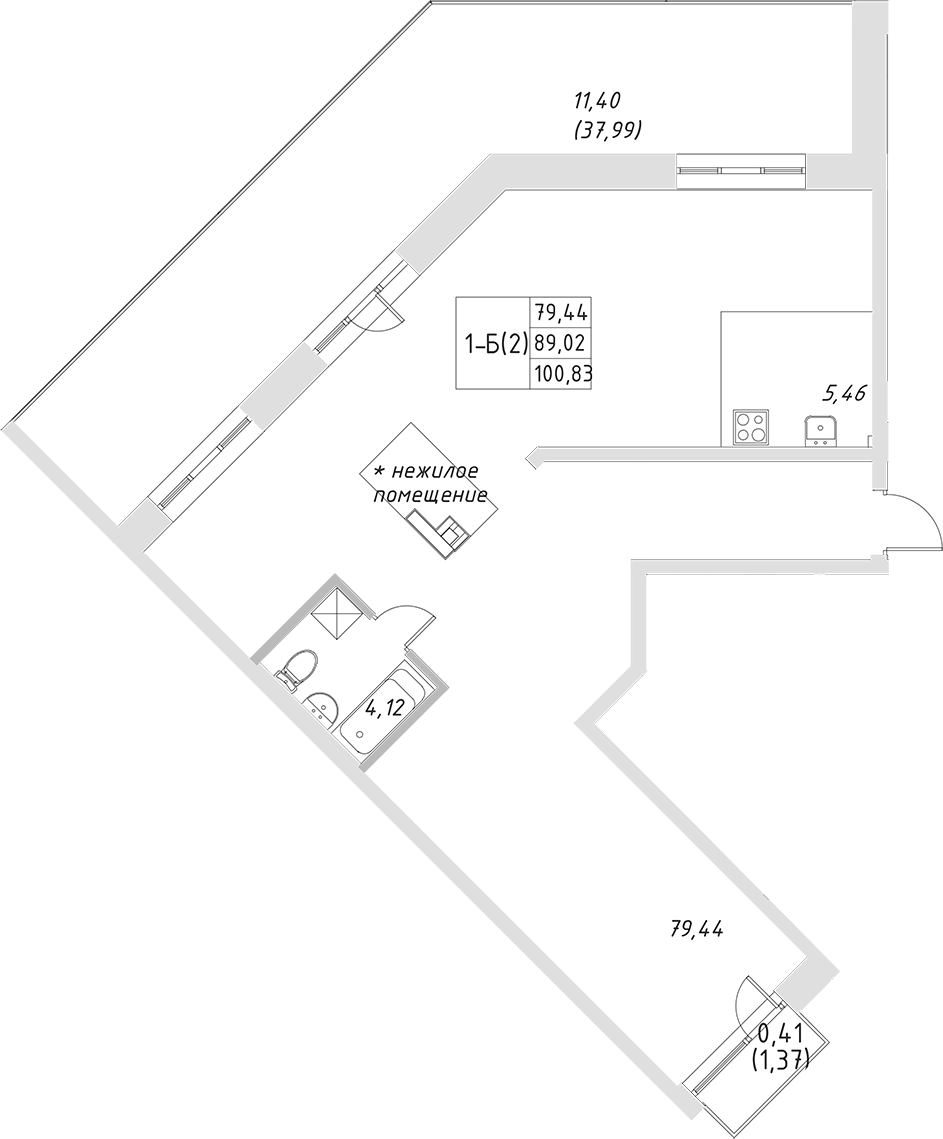 Планировка — Statum, 1-комн., 89 м²
