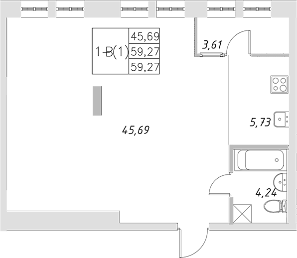 Планировка — Statum, 1-комн., 59 м²