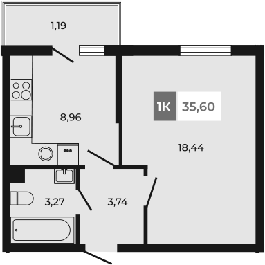 Планировка — Соседи, 1-комн., 34 м²