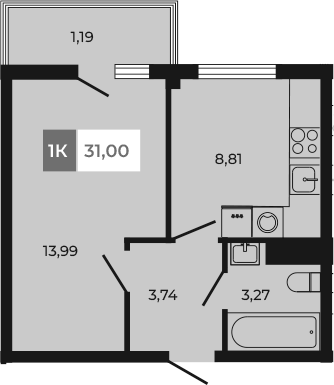Планировка — Соседи, 1-комн., 30 м²