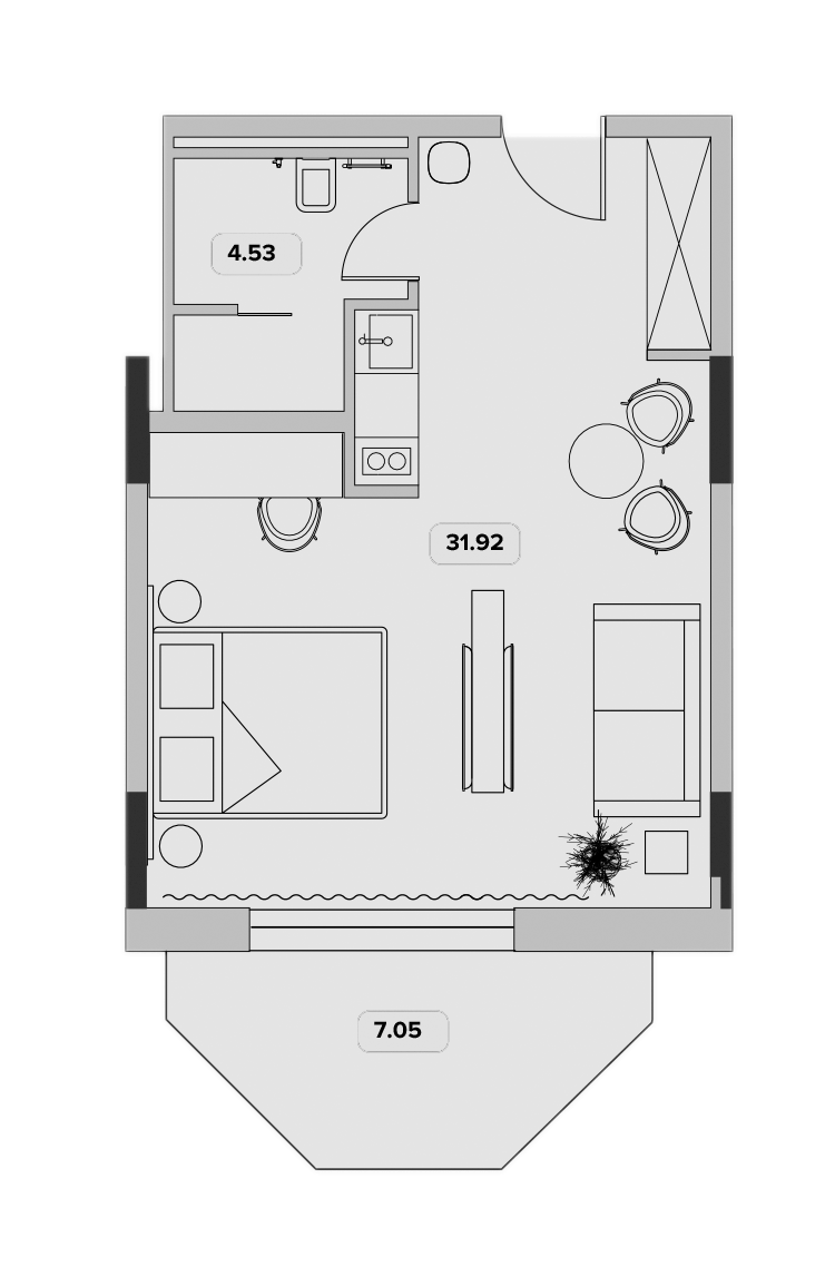 Планировка — Лучезарный, 1-комн., 35 м²