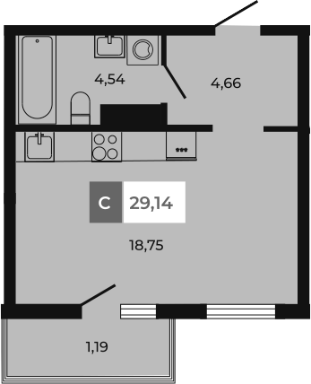 Планировка — Соседи, Студия, 28 м²