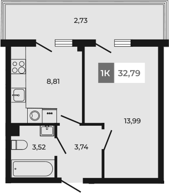 Планировка — Соседи, 1-комн., 30 м²
