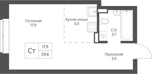 Планировка — Экоград 12 дворов, Студия, 30 м²