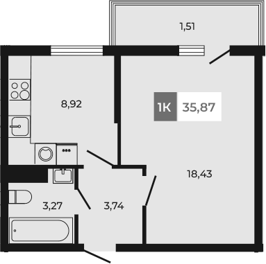 Планировка — Соседи, 1-комн., 34 м²