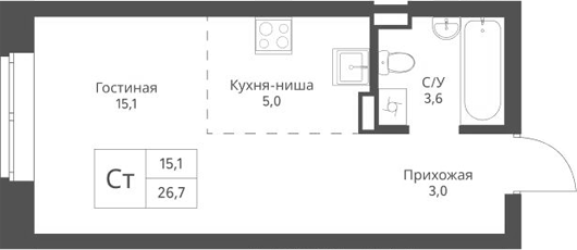 Планировка — Экоград 12 дворов, Студия, 27 м²