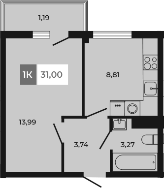 Планировка — Соседи, 1-комн., 30 м²