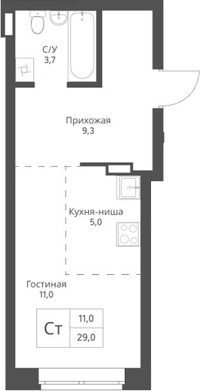 Планировка — Экоград 12 дворов, Студия, 29 м²