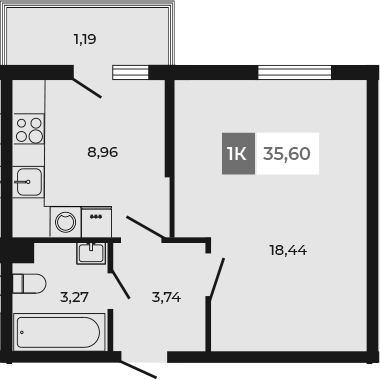 Планировка — Соседи, 1-комн., 34 м²