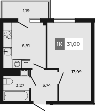 Планировка — Соседи, 1-комн., 30 м²