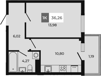 Планировка — Соседи, 1-комн., 35 м²