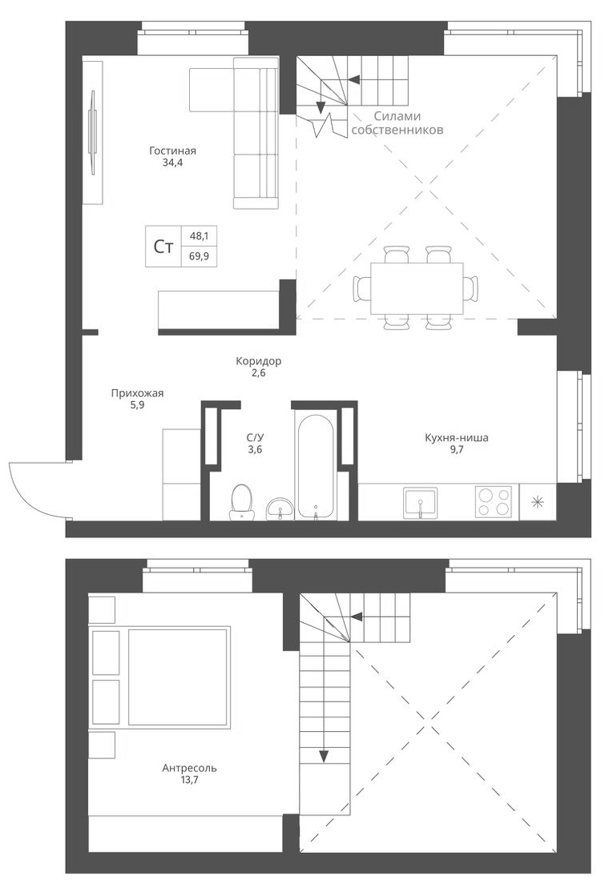 Планировка — Экоград 12 дворов, Студия, 70 м²
