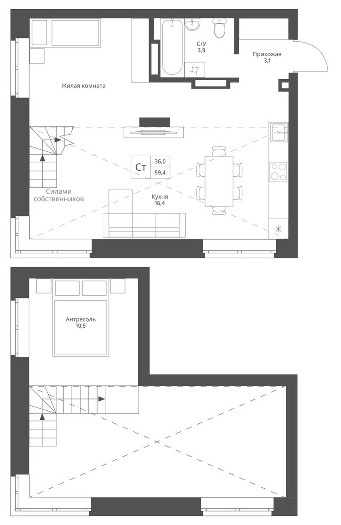 Планировка — Экоград 12 дворов, Студия, 59 м²
