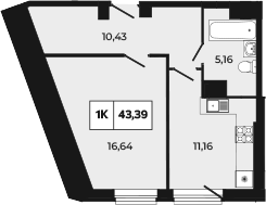 Планировка — Манхеттен 2.0, 1-комн., 43 м²