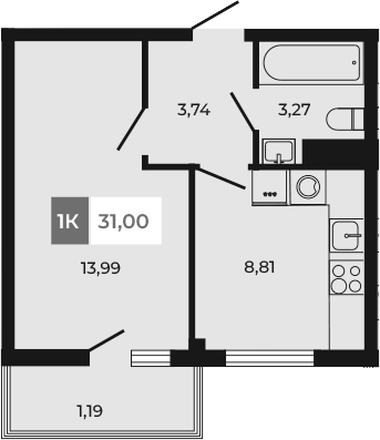 Планировка — Соседи, 1-комн., 30 м²