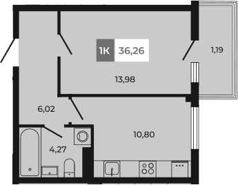 Планировка — Соседи, 1-комн., 35 м²