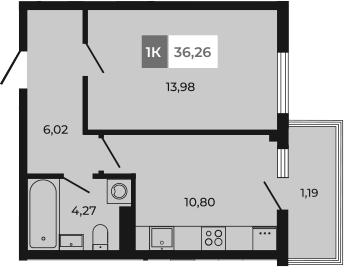 Планировка — Соседи, 1-комн., 35 м²