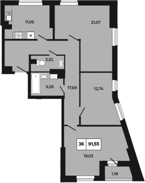 Планировка — Манхеттен 2.0, 3-комн., 90 м²