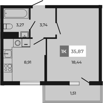 Планировка — Соседи, 1-комн., 34 м²