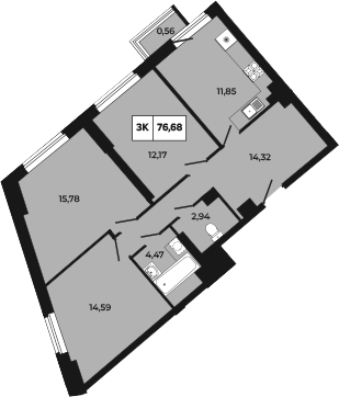 Планировка — Манхеттен 2.0, 3-комн., 76 м²