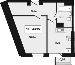 Планировка — Манхеттен 2.0, 1-комн., 43 м²