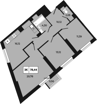 Планировка — Манхеттен 2.0, 3-комн., 78 м²