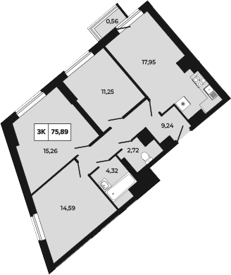 Планировка — Манхеттен 2.0, 3-комн., 75 м²