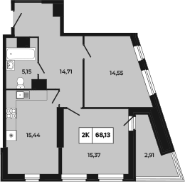 Планировка — Манхеттен 2.0, 2-комн., 65 м²