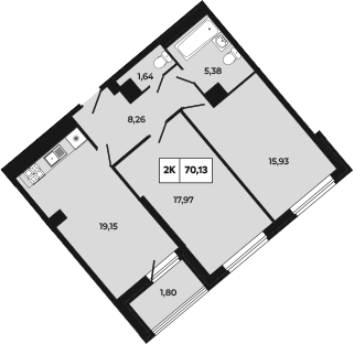 Планировка — Манхеттен 2.0, 2-комн., 68 м²