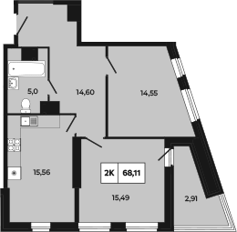 Планировка — Манхеттен 2.0, 2-комн., 65 м²