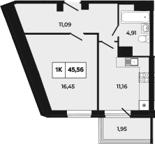 Планировка — Манхеттен 2.0, 1-комн., 44 м²