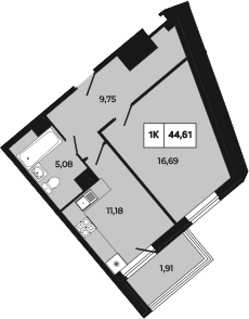 Планировка — Манхеттен 2.0, 1-комн., 43 м²