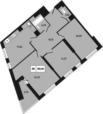 Планировка — Манхеттен 2.0, 3-комн., 91 м²