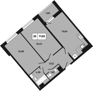 Планировка — Манхеттен 2.0, 2-комн., 70 м²
