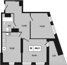 Планировка — Манхеттен 2.0, 2-комн., 65 м²