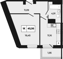 Планировка — Манхеттен 2.0, 1-комн., 44 м²