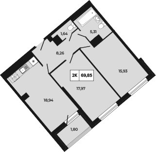 Планировка — Манхеттен 2.0, 2-комн., 68 м²