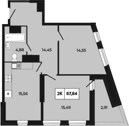 Планировка — Манхеттен 2.0, 2-комн., 65 м²