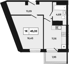 Планировка — Манхеттен 2.0, 1-комн., 43 м²