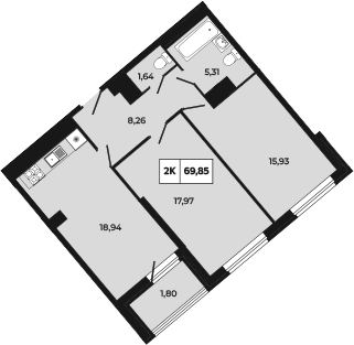 Планировка — Манхеттен 2.0, 2-комн., 68 м²