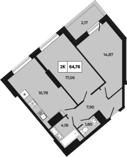 Планировка — Манхеттен 2.0, 2-комн., 63 м²