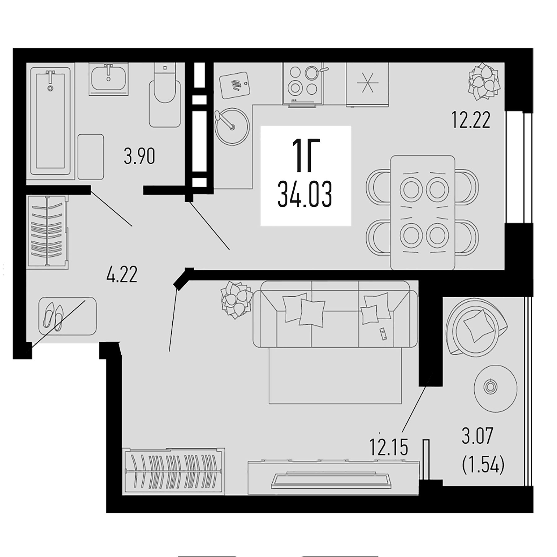 Планировка — Столицыно, 1-комн., 32 м²